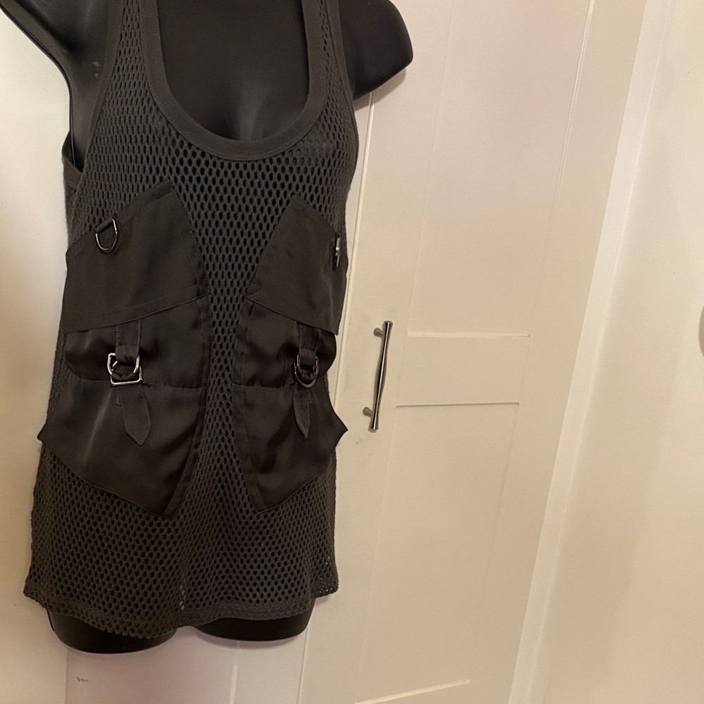 Barbara Bui Olive Mesh Tank with Pockets - Picture 1 of 11